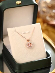 1 件時尚高端禮盒包裝簡單精緻的愛心設計項鍊,完美的節日、婚禮、派對、週年紀念和日常佩戴的禮物,由鍍銀和方晶鋯石製成（帶禮盒） - 玫瑰金 - 查看 7
