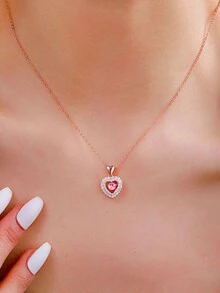 1 件時尚高端禮盒包裝簡單精緻的愛心設計項鍊,完美的節日、婚禮、派對、週年紀念和日常佩戴的禮物,由鍍銀和方晶鋯石製成（帶禮盒） - 玫瑰金 - 查看 5