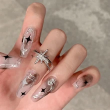 24入組方形聖誕時尚甜美風穿戴式指甲貼紙,可拆卸假指甲貼紙,適用於假期、派對、約會、日常與朋友相聚穿戴 - 彩色 - 查看 2