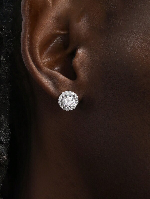 Esberry 1 PC Round  Stud Earrings For Man S925 Sterling Silver  Fine Jewelry Daily Wear Gifts