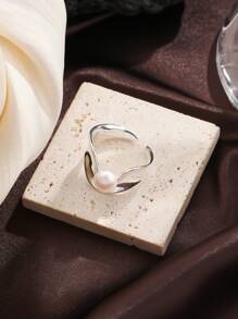 1只時尚精美奢華風格銅鑲嵌天然石巴洛克珍珠、鮑魚貝殼開放式戒指,適合派對、假期、休閒穿著 - 開口戒指 - 查看 10