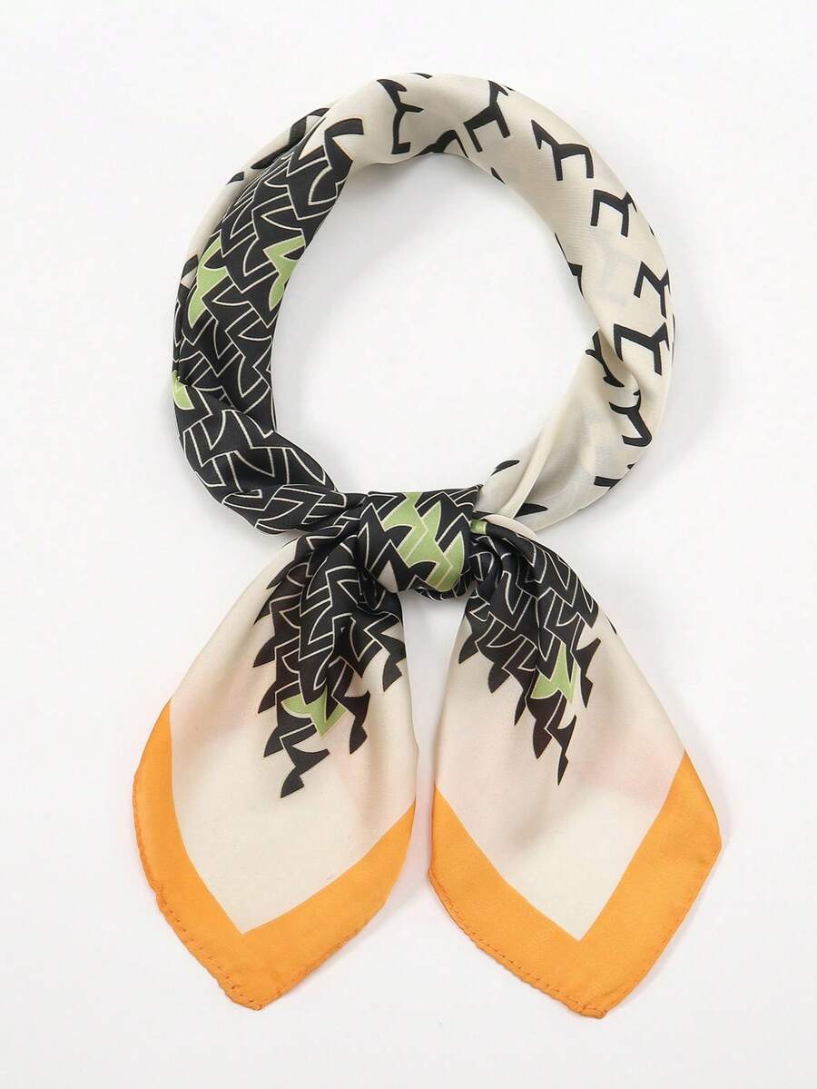 1只幾何拼接印花圍巾,正方形頭巾,手提袋裝飾頸巾,適用於女性 - 彩色 - 查看 1
