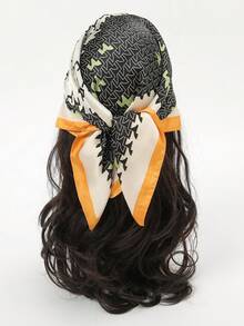 1只幾何拼接印花圍巾,正方形頭巾,手提袋裝飾頸巾,適用於女性 - 彩色 - 查看 2