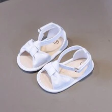 1對女孩蝴蝶結布鞋配扣帶和平底鞋，夏季可愛涼鞋 - 白色 - 查看 2