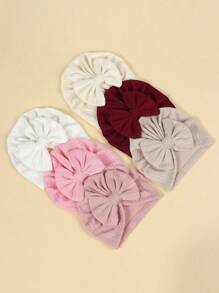 (6入/包)寶寶頂結帽,嬰兒實心帽帶蝴蝶結和流蘇,毛線帽,新生兒醫院帽