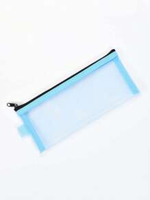 A Korean Version Of Simple Nylon Mesh Transparent Pencil Bag, Portable, Special Pencil Bag For Male And Female Students To Take Exams, Large-Capacity Stationery Storage Bag - Blue - View 1
