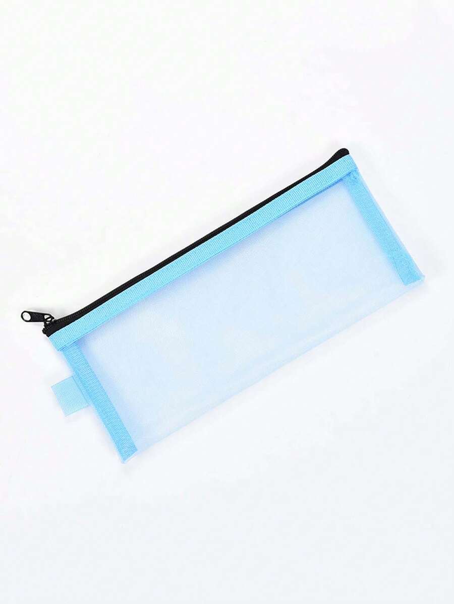 A Korean Version Of Simple Nylon Mesh Transparent Pencil Bag, Portable, Special Pencil Bag For Male And Female Students To Take Exams, Large-Capacity Stationery Storage Bag - Blue - View 1