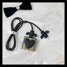 5pcs Black Heart Shaped 18w Quick Charge Head & Cable Protective Cover - Black - View 6