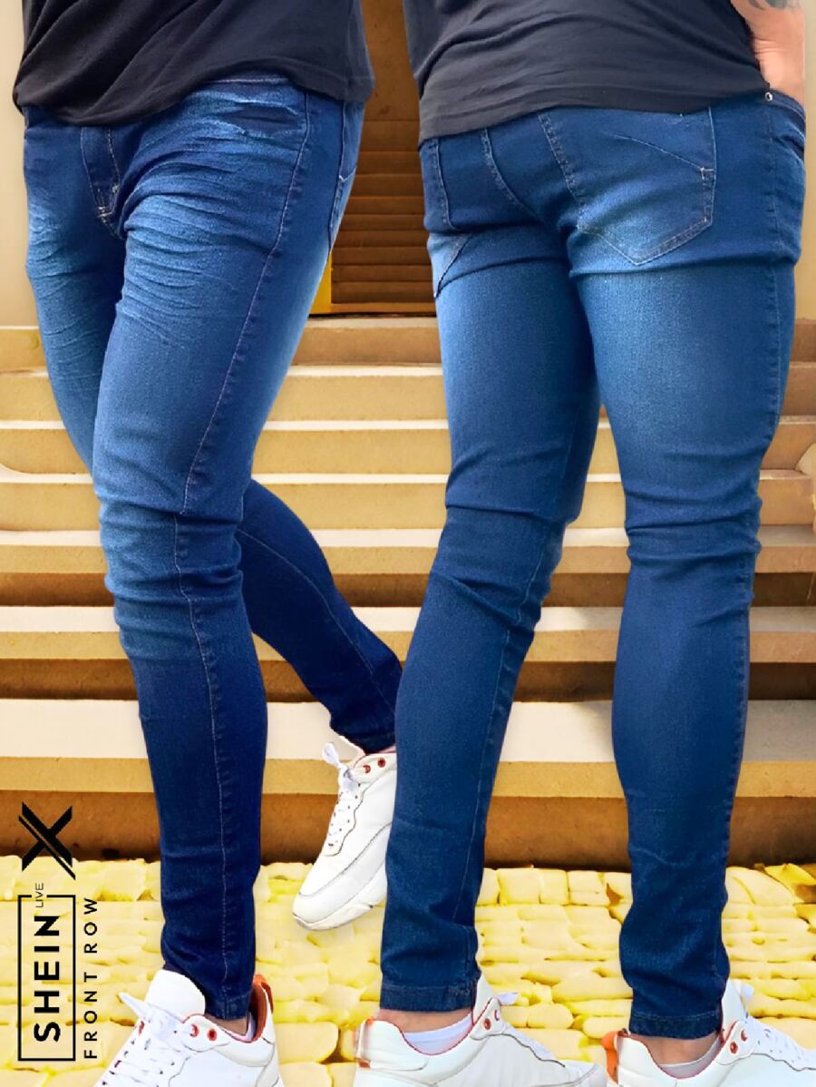 Men Jeans - 深色水洗藍 - 查看 1
