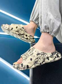 Dép lê nam thời trang họa tiết hoạt hình chữ cái vũ trụ, thoải mái, dễ mang trong nhà, chống trơn trượt. - Màu Khaki - Xem 3