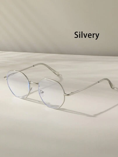 1副男士夏季高品质圆形金属合金素面眼镜，适合电脑办公、装饰、游戏等场合。