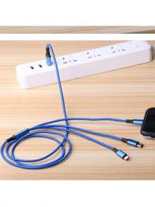 1pc 3A Braided One Drag Three For I.Phone 16/16pro/16pro Max/16plus/15/15pro/15plus/15promax Android Type-C Charging Cable 1.2m Charging Cable 3in1 Black Silver Red Golden Blue - Blue - View 3