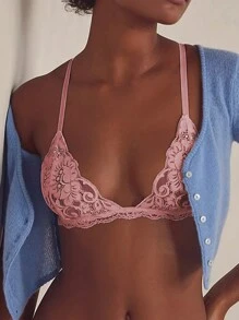 Small Chest Bras Sexy Bralette Lace Bra Thin Triangle Lingerie Wireless Women's Underwear Deep V With Backless Top Adjustable - Pink - View 1