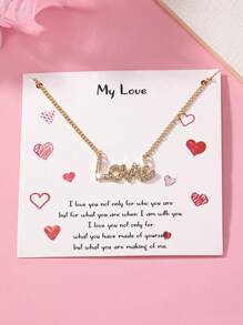1件情人节礼品卡包装锆石心形LOVE精致吊坠项链，情人节送给妻子女友的礼物 - 金色 - 查看 8