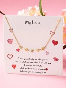 1件情人节礼品卡包装锆石心形LOVE精致吊坠项链，情人节送给妻子女友的礼物 - 金色 - 查看 9