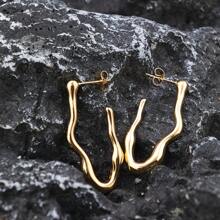 1對女士不對稱幾何v形夸張耳環,不鏽鋼18k鍍金 - 金色 - 查看 11