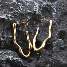 1對女士不對稱幾何v形夸張耳環,不鏽鋼18k鍍金 - 金色 - 查看 10