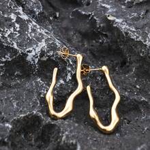 1對女士不對稱幾何v形夸張耳環,不鏽鋼18k鍍金 - 金色 - 查看 7