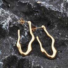 1對女士不對稱幾何v形夸張耳環,不鏽鋼18k鍍金 - 金色 - 查看 5