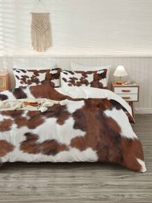 3pcs Cowhide Printed Abstract Animal Skin Print Polyester Bedding Set, Soft Comfortable Comforter Cover, For Bedroom, Guest Room (1*Comforter Cover + 2*Pillowcase, Without Core) - Multicolor - View 1