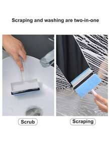 1pc Double-Sided Glass Cleaning Brush Mirror Wiper Bathroom Cleaning Tool Sink Scraper For Kitchen&Toilet - Blue - View 3