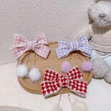 1入秋冬犬牙大蝴蝶結珍珠貂毛吊飾手工鱷魚夾，適用於兒童和女孩 - 紅色 - 查看 1