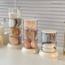 1個透明旋轉防塵多層化妝海綿收納盒,圓形大尺寸北歐風格化妝掃組織架 - 白色4層 - 查看 1