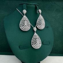 沙特阿拉伯新娘珠寶套裝,方形耳環項鍊套裝,適用於婚禮禮服,杜拜風格 - 水滴鏤空 - 查看 8