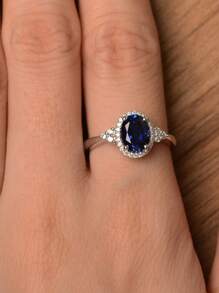 1pc Fashion Promise Ring With Blue Rhinestone Decoration, Perfect Accessory For Girls' Daily Outfits