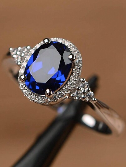 1pc Fashion Promise Ring With Blue Rhinestone Decoration, Perfect Accessory For Girls' Daily Outfits