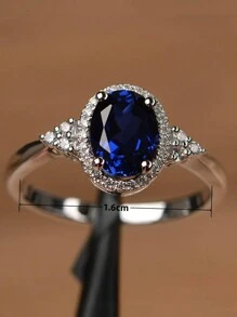 1pc Fashion Promise Ring With Blue Rhinestone Decoration, Perfect Accessory For Girls' Daily Outfits
