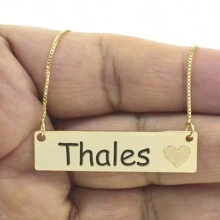 Colar Semijoia Chapinha Coração Gravação Personalizada Nome Thales Banhado Ouro 18K - 999006124