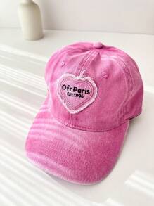 女性棒球帽貼片愛心洗過布料,一尺寸適合男女,情人節禮物,鴨舌帽 - 粉色 - 查看 9