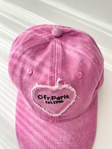女性棒球帽貼片愛心洗過布料,一尺寸適合男女,情人節禮物,鴨舌帽 - 粉色 - 查看 6