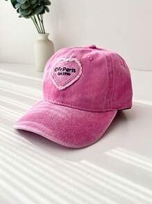 女性棒球帽貼片愛心洗過布料,一尺寸適合男女,情人節禮物,鴨舌帽 - 粉色 - 查看 1