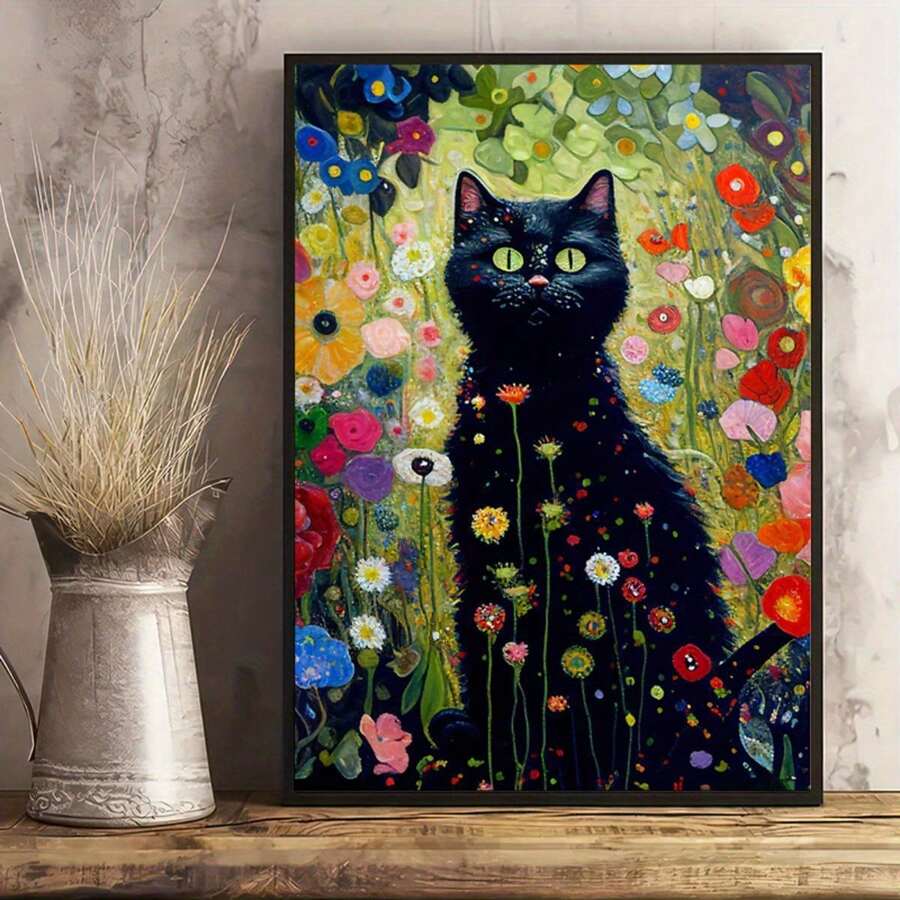 1 件帆布海報,花園貓海報,花貓印花海報客廳牆藝術,臥室牆壁裝飾,家居裝飾房間裝飾,無框 - 彩色 - 查看 1