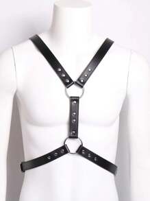 1個男士黑色pu皮可拆卸和可調節束縛肩帶,適用於派對、聚會等場合 - 黑色 - 查看 1