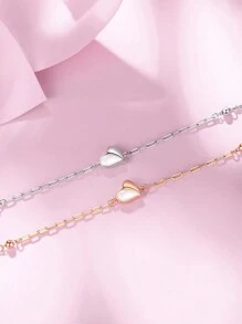 925純銀韓式天然珍珠貼心形女手鍊 - 白色 - 查看 5