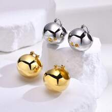 女款簡約時尚光滑大膽寬球吊飾耳環幾何圓形厚重環形耳環 - 彩色 - 查看 7