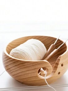 1pc Wooden Bowl With Lid For Yarn Storage, Knitting & Crochet Accessories Organizer Bowl - Yellow - View 4