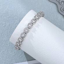 1 件嘻哈風格立方氧化鋯方形糖果手鍊適合男女日常佩戴和嘻哈派對 - 白色 - 查看 5