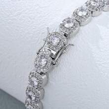 1 件嘻哈風格立方氧化鋯方形糖果手鍊適合男女日常佩戴和嘻哈派對 - 白色 - 查看 4