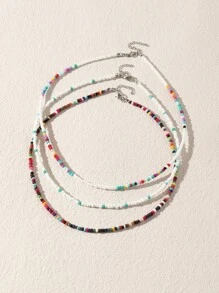 3入組波西米亞風格珠子項鏈,適用於度假旅行 - 白色 - 查看 1