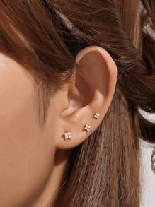 3pcs 3mm, 4mm, 5mm 925 Sterling Silver Stud Earrings, Women's Classic Four-Claw Earrings, European And American Fashion Opal Jewelry Gift - Gold - View 2