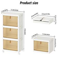 衣櫃整理收納3入組可堆疊儲物箱,具有3個蓋子,適用於衣物/玩具/辦公用品/零食收納,可摺疊收納箱 - 白色 - 查看 2