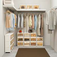 衣櫃整理收納3入組可堆疊儲物箱,具有3個蓋子,適用於衣物/玩具/辦公用品/零食收納,可摺疊收納箱 - 白色 - 查看 7