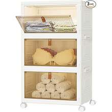 衣櫃整理收納3入組可堆疊儲物箱,具有3個蓋子,適用於衣物/玩具/辦公用品/零食收納,可摺疊收納箱 - 白色 - 查看 1