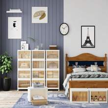 衣櫃整理收納3入組可堆疊儲物箱,具有3個蓋子,適用於衣物/玩具/辦公用品/零食收納,可摺疊收納箱 - 白色 - 查看 4