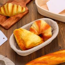 1pc 10-Inch Oval Shaped Wicker Basket With Linen Lining Bread Proofing Basket Set For Bread Making Baking Fermentation Kitchen Starter Kit (1 Proofing Basket+Linen Cloth) - Beige - View 5