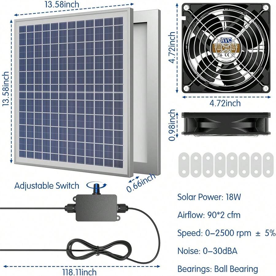 Solar Powered Fan, 18W Solar Fans With 10FT/3m Cable And Adjustable